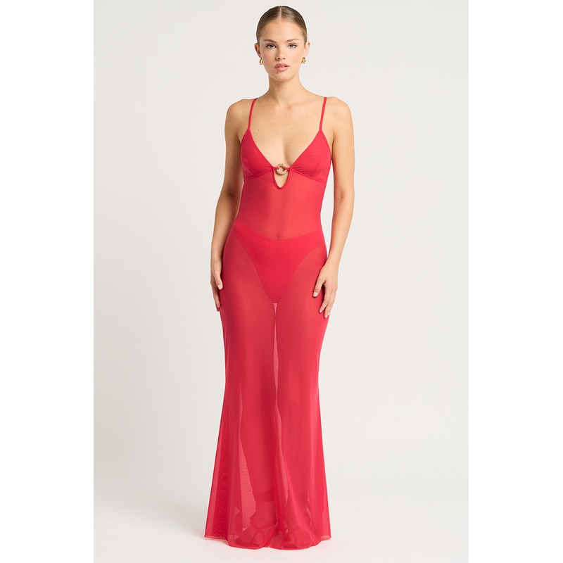 Mesh Cindy Ring Maxi Dress Cherry
