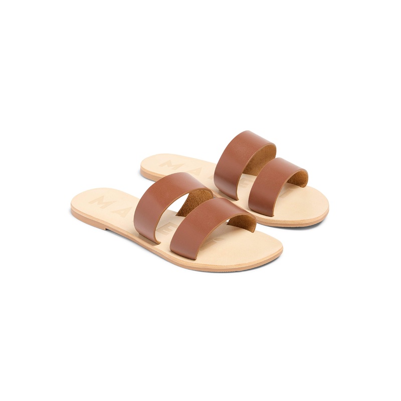Manebi Leather Two Strap Sandal - Tan