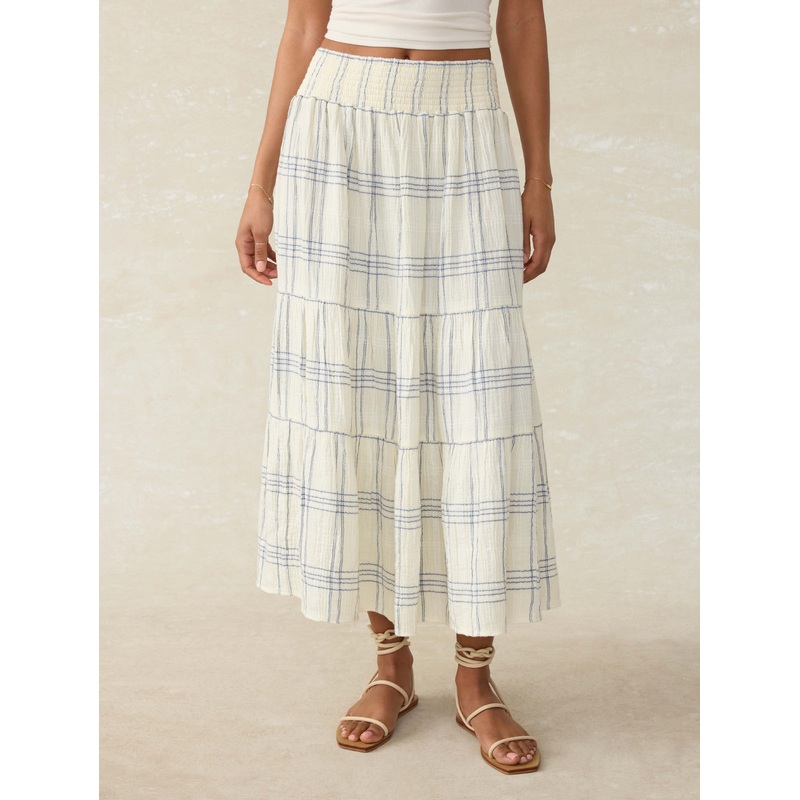 Dune Cotton Gauze Woodstock Skirt - Blue Cove Plaid