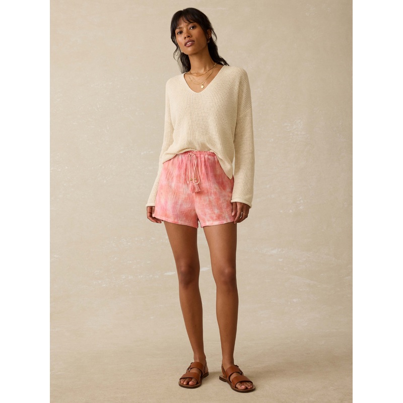 Dune Cotton Gauze Drawstring Short - Coral Skies Tie Dye