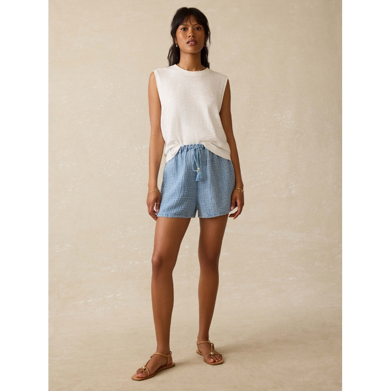 Dune Cotton Gauze Drawstring Short - Light Indigo Wash