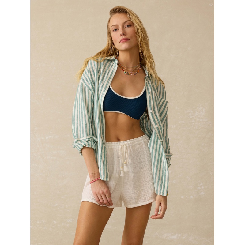 Dune Cotton Gauze Drawstring Short - White