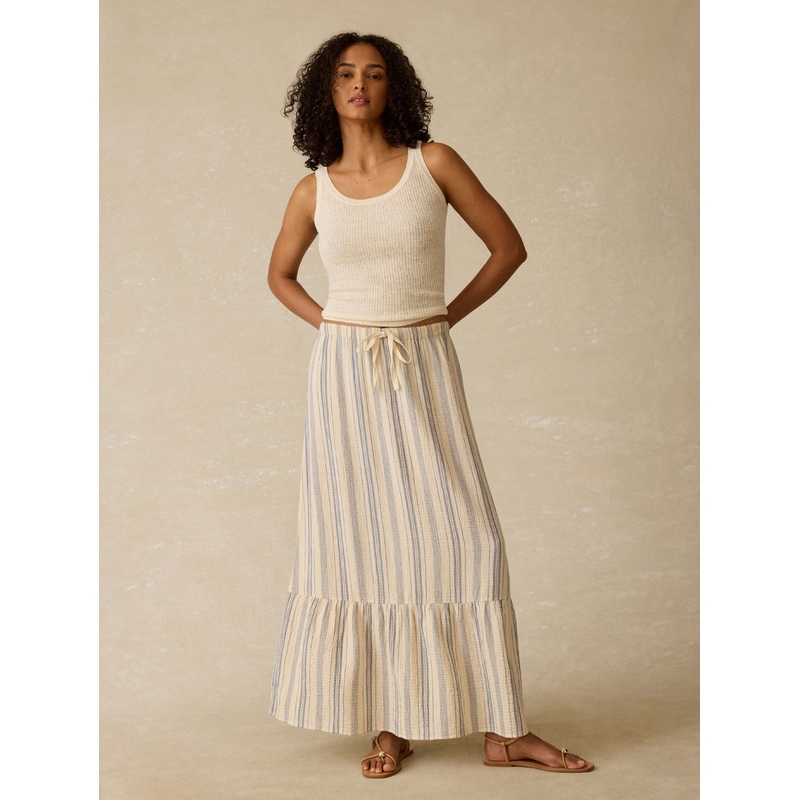 Dune Cotton Gauze Rees Skirt - Aqua Sea Stripe