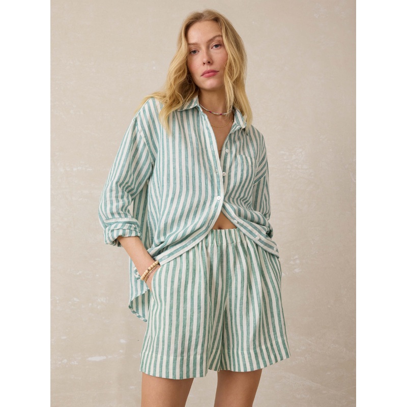 Laguna Linen Bayview Short - Deep Jungle Lucy Stripe
