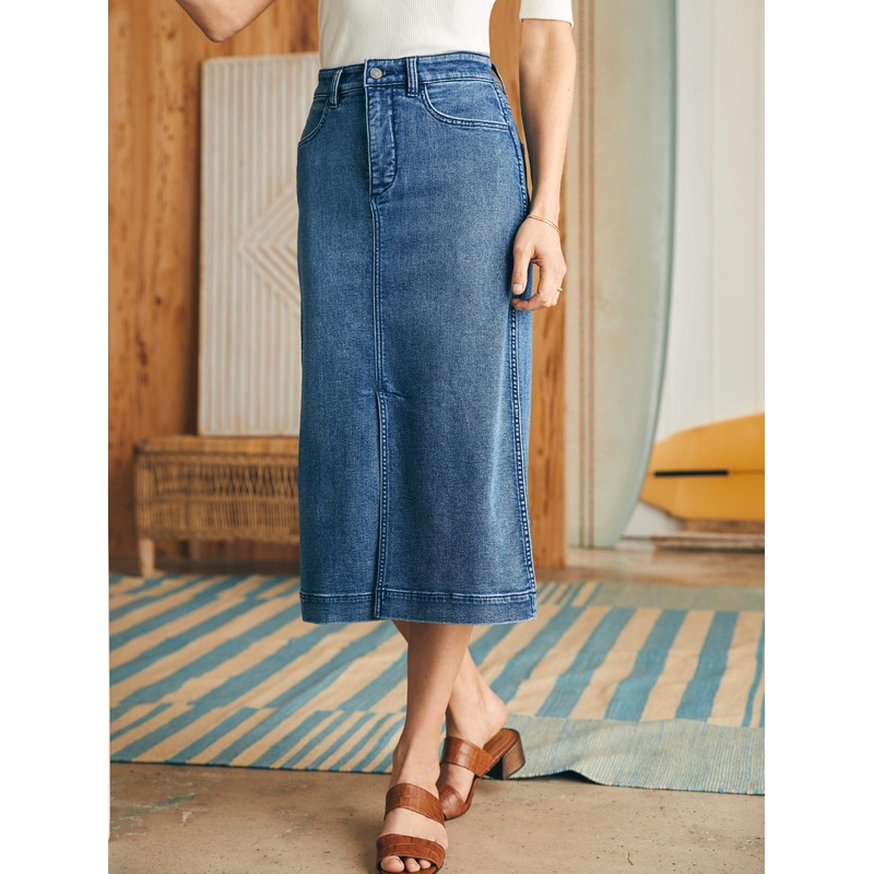 Stretch Terry Midi Skirt - Riverton Wash
