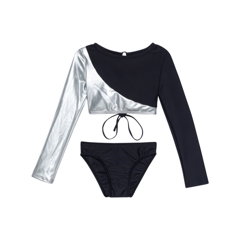 Gottex Kids Duo Long Sleeve Cropped Rash Guard Top And Bikini Bottom