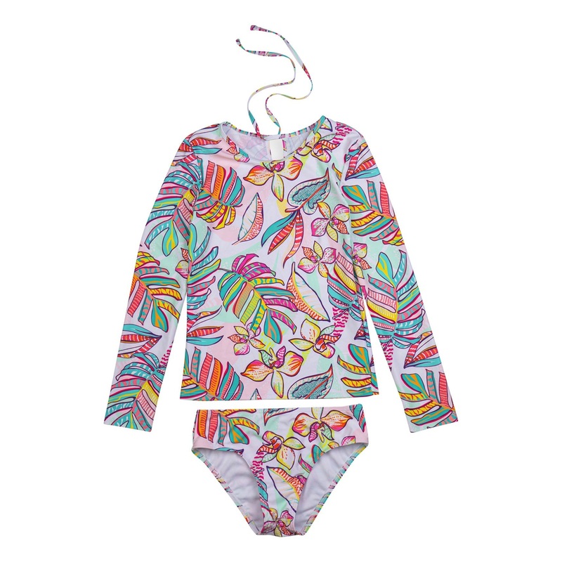 Gottex Kids Palm Island Long Sleeve Rash Guard Top And Bikini Bottom