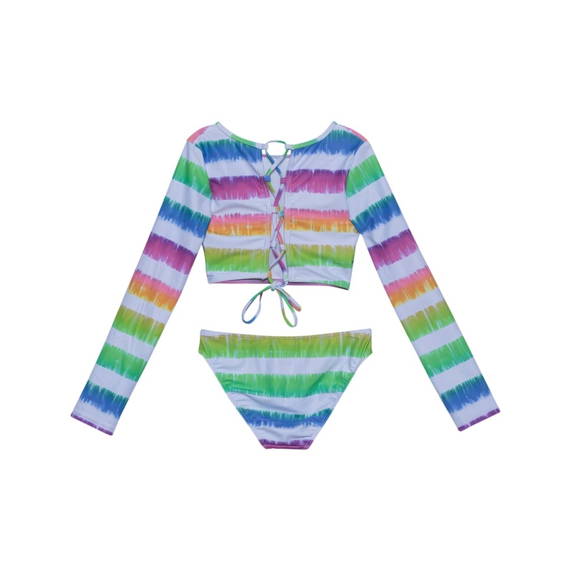 Gottex Kids Rainbow Long Sleeve Cropped Rash Guard Top And Bikini Bottom