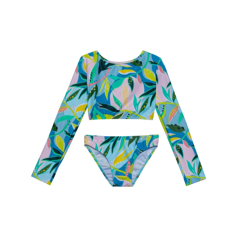 Gottex Kids Rainforest Long Sleeve Cropped Rash Guard Top And Bikini Bottom