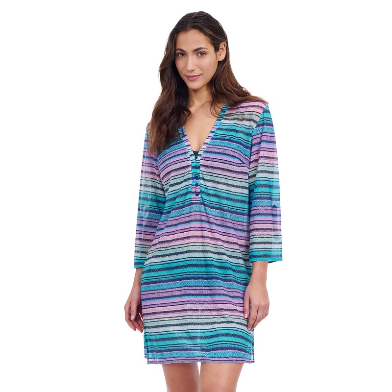 Profile By Gottex Harmony V-Neck Long Sleeve Mesh Tunic Cover Up