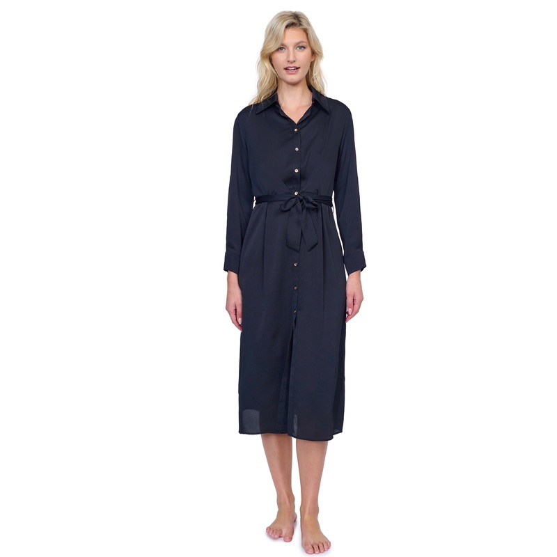 Gottex Montecarlo Belted Long Sleeve Shirt Dress Cover Up