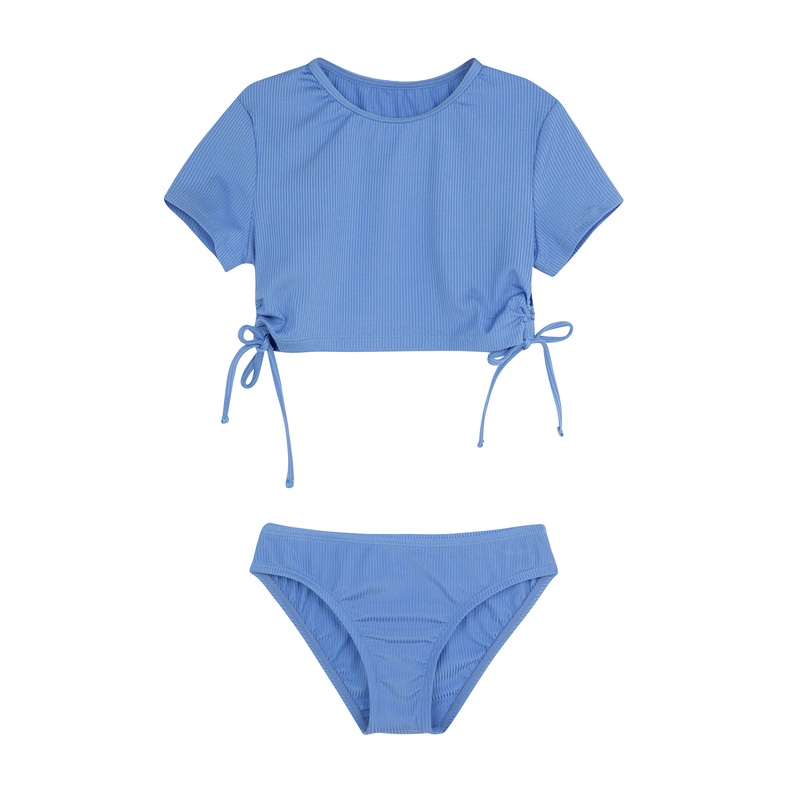 Summer Rib Short Sleeve Side Tie Swim Set