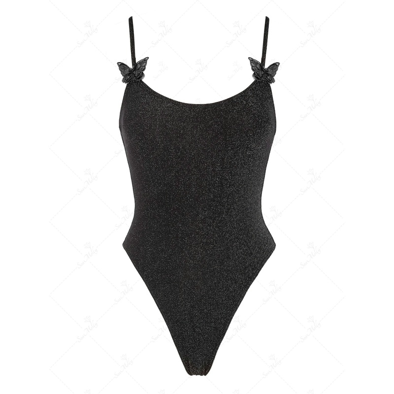 Sparkly lurex Butterfly Backless High Leg One-piece Swimsuit