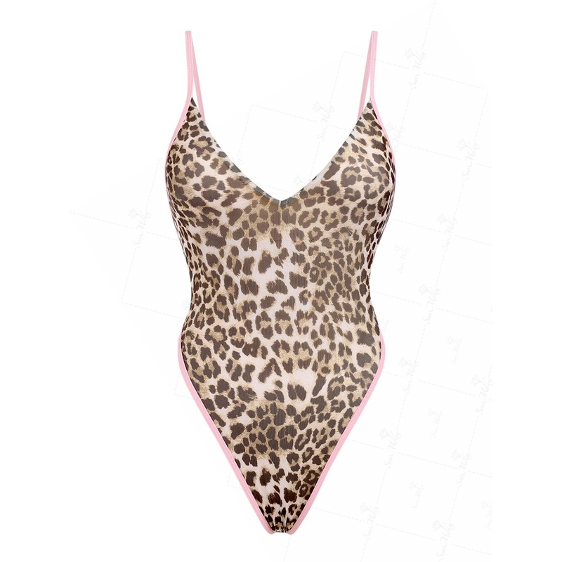 Leopard Tied Back Plunging Neck  One-piece Swimsuit