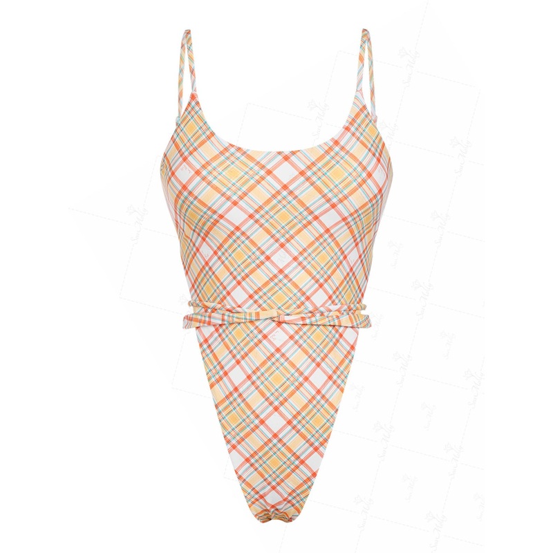 Gingham Tie Around Crisscross Backless One-piece Swimsuit