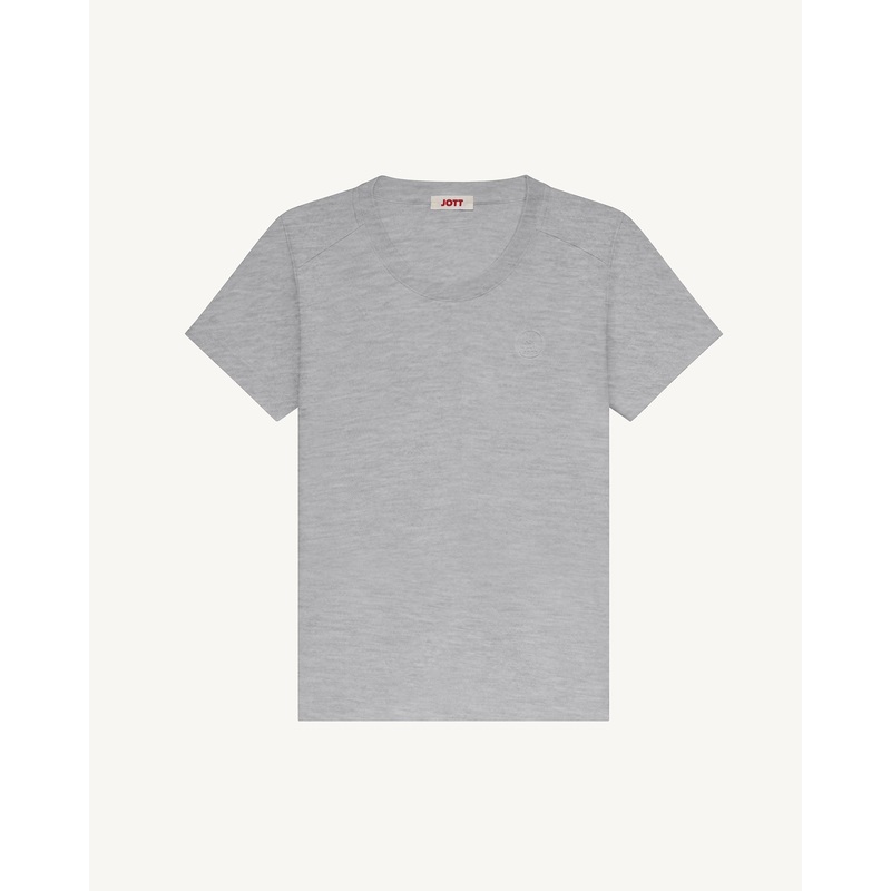 T-shirt col rond femme en coton Gris chin Angel