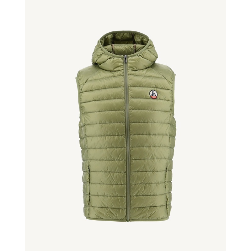 Light Khaki Pat hooded sleeveless padded jacket