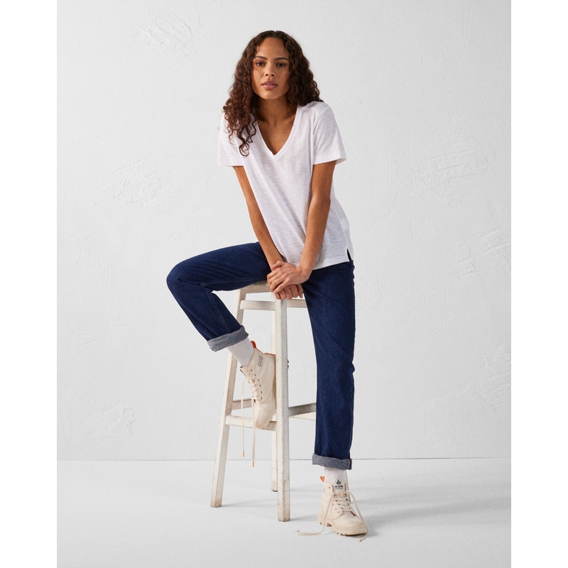 T-shirt col V femme en coton Blanc Sonia