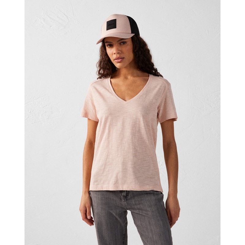 T-shirt col V femme en coton Pche clair Sonia