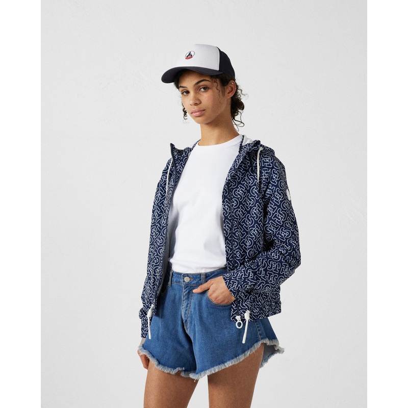Blouson coupe-vent lger  capuche Mono marine Alize monogram