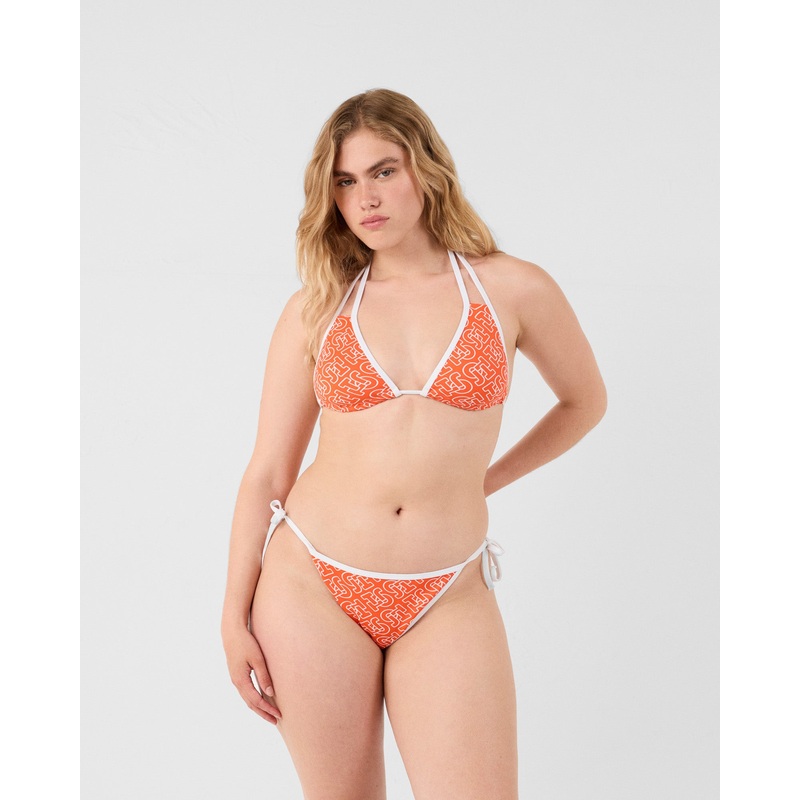 Haut de maillot de bain triangle Mono rouge feu Maddie monogram top