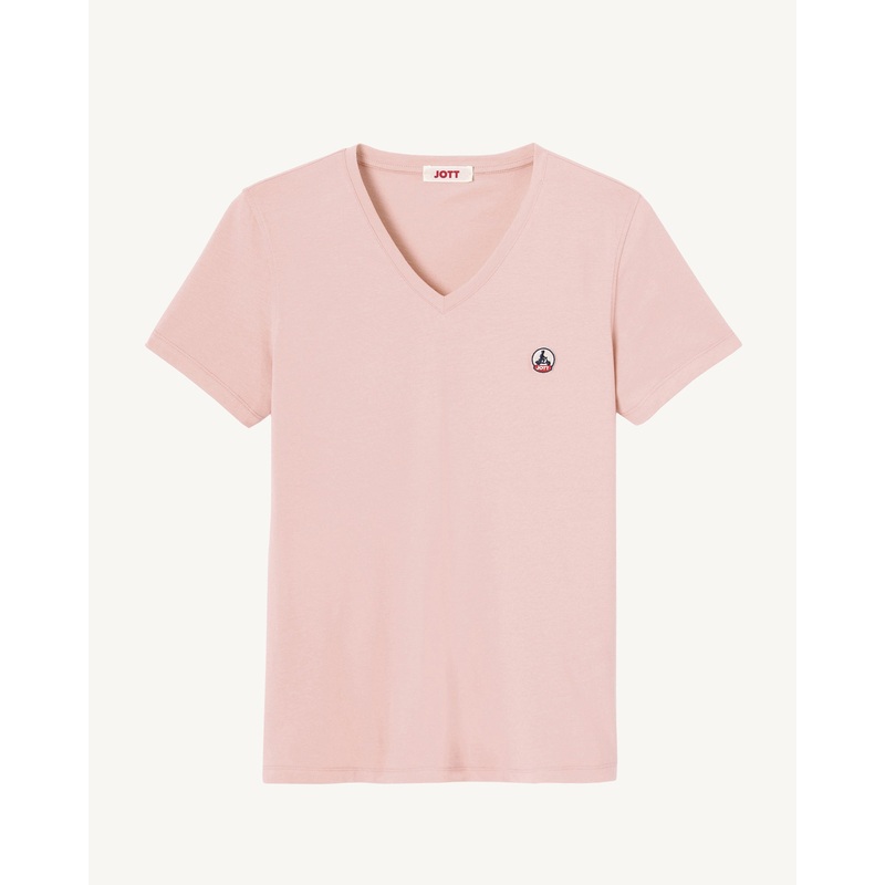 Plain organic cotton V-neck T-shirt Light pink Cancun