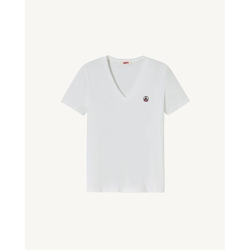 Plain V-neck organic cotton T-shirt White Cancun