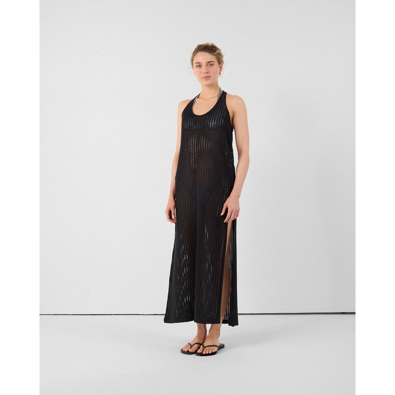 Robe longue en maille de coton Noir Euginia