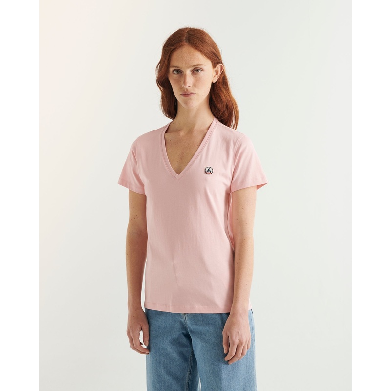 T-shirt uni col V en coton biologique Rose pche Cancun 2.0