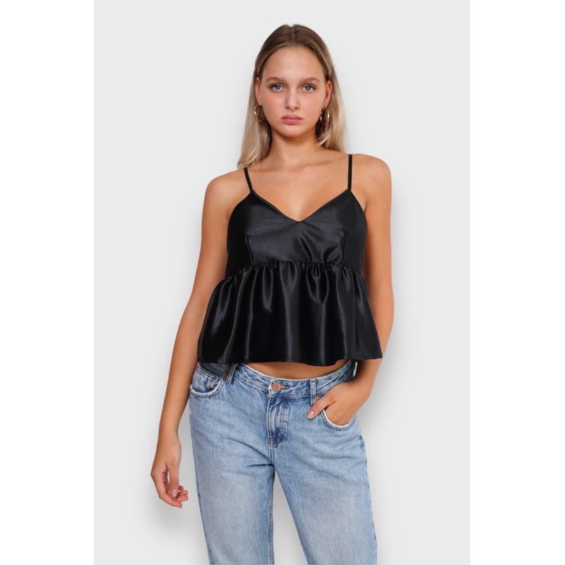 "Silk peplum" top black