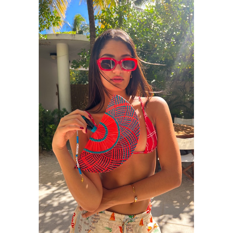 Nikki Fan in Red n Aqua