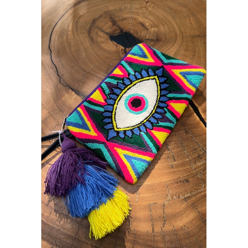 Ojito Clutch in Blue Navy Red