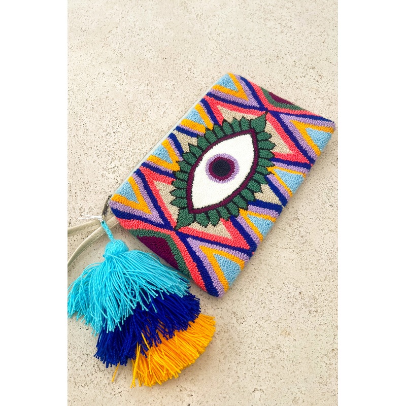 Ojito Clutch in Blue Yellow Multi