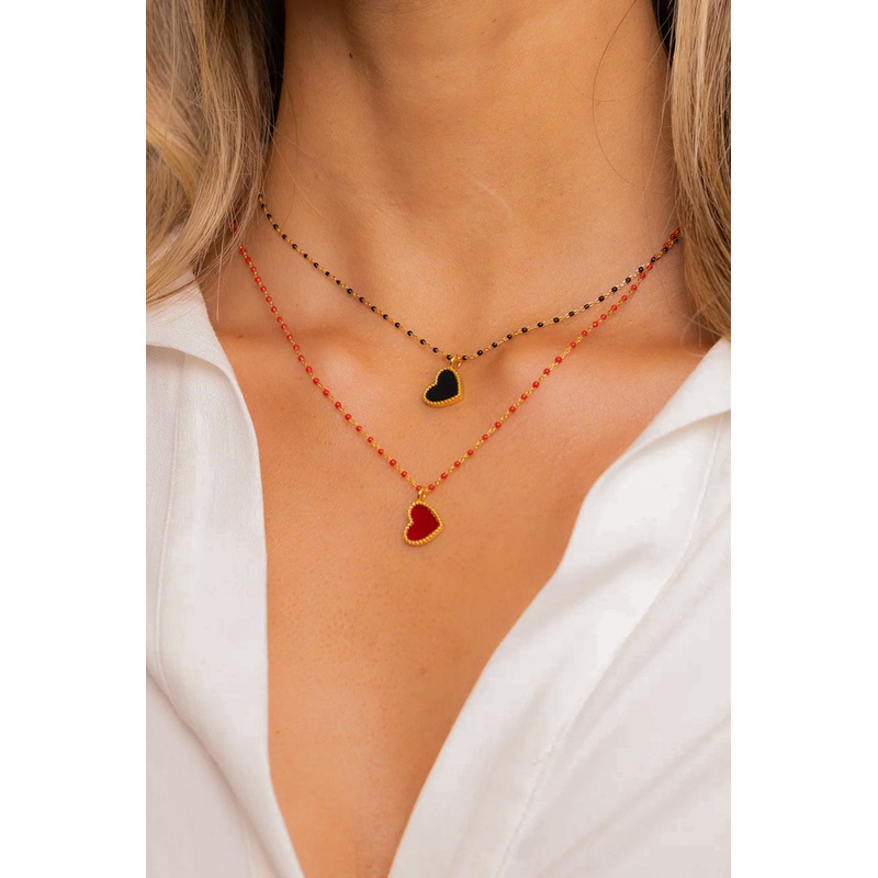 Paisley Heart Necklace Black