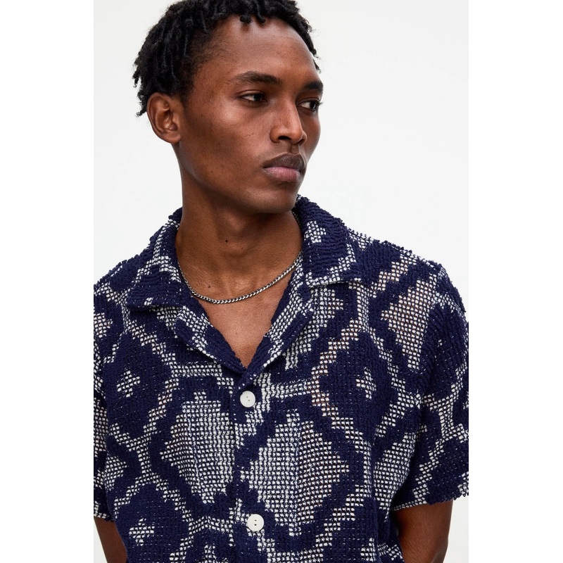 Trastevere Cuba Navy Crochet Shirt
