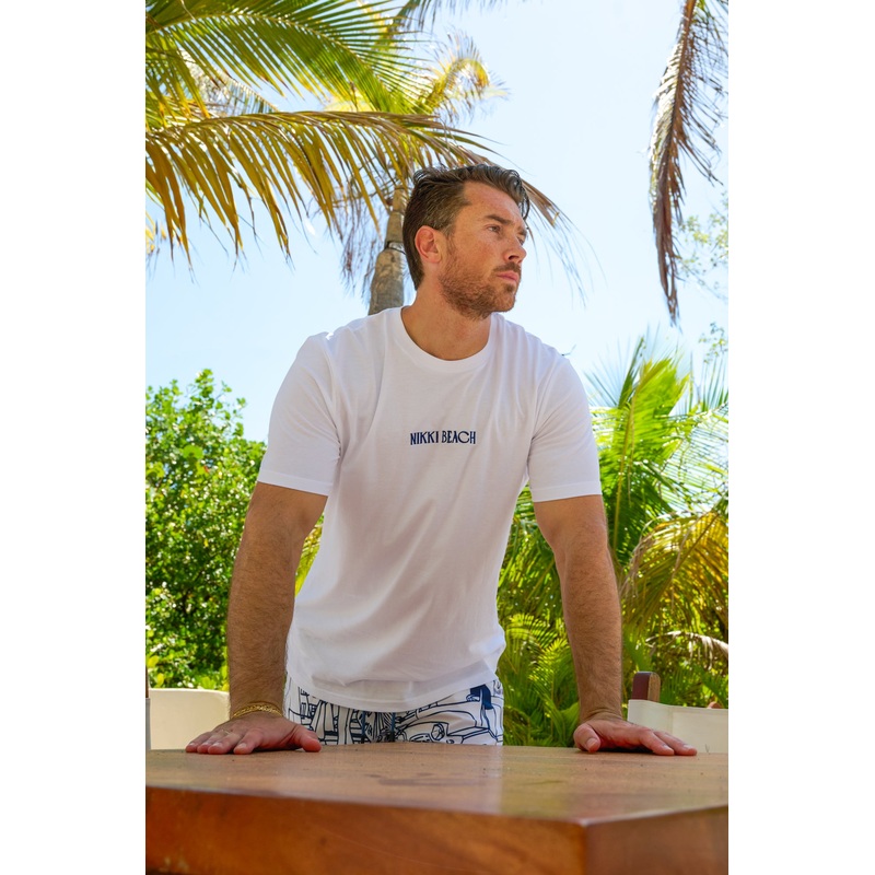 Nikki Beach Palm Tee in White