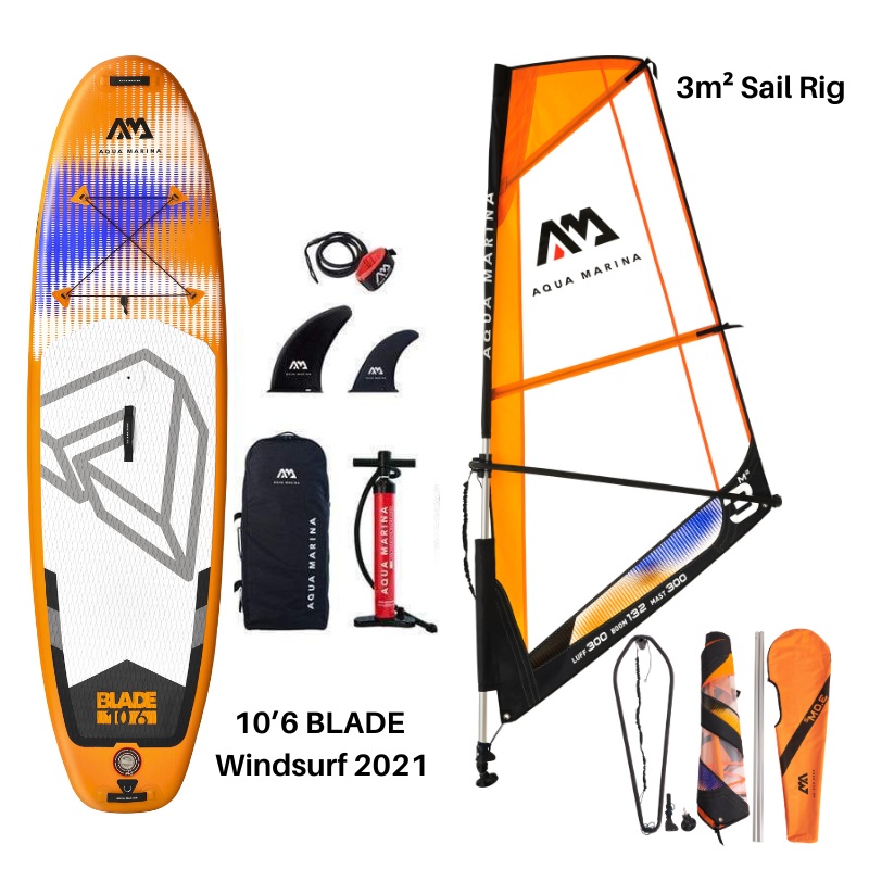 Aqua Marina 106 Blade Windsurf 2021 Inflatable Paddle Board SUP + 3m Sail Rig Package