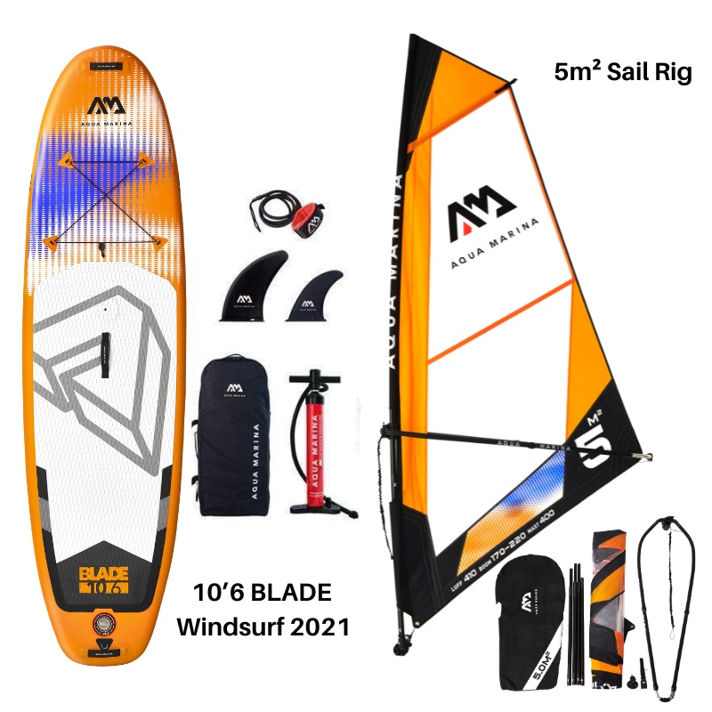 Aqua Marina 106 Blade Windsurf 2021 Inflatable Paddle Board SUP + 5m Sail Rig Package