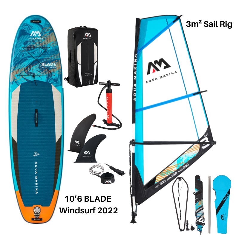 Aqua Marina 106 Blade Windsurf 2022 Inflatable Paddle Board SUP + 3m Sail Rig Package