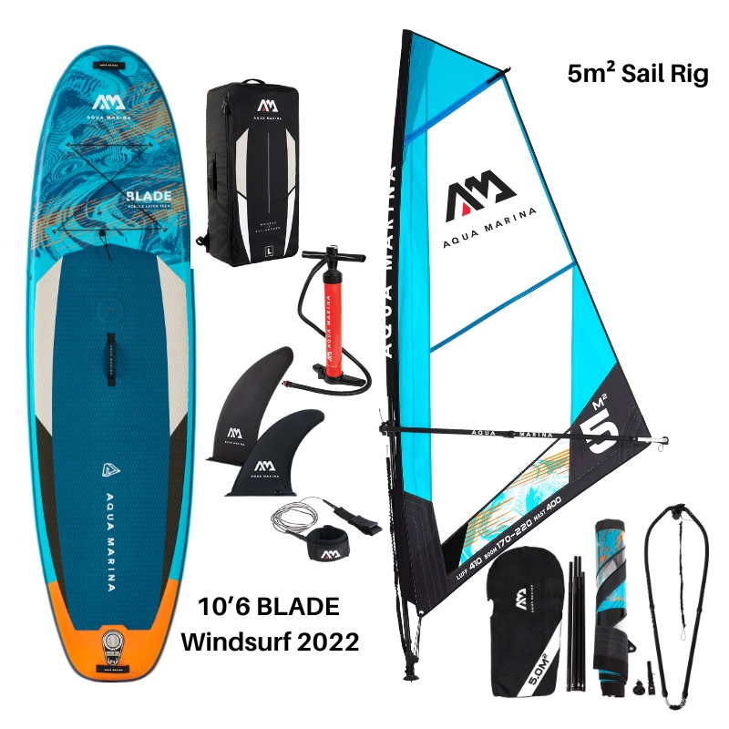 Aqua Marina 106 Blade Windsurf 2022 Inflatable Paddle Board SUP + 5m Sail Rig Package