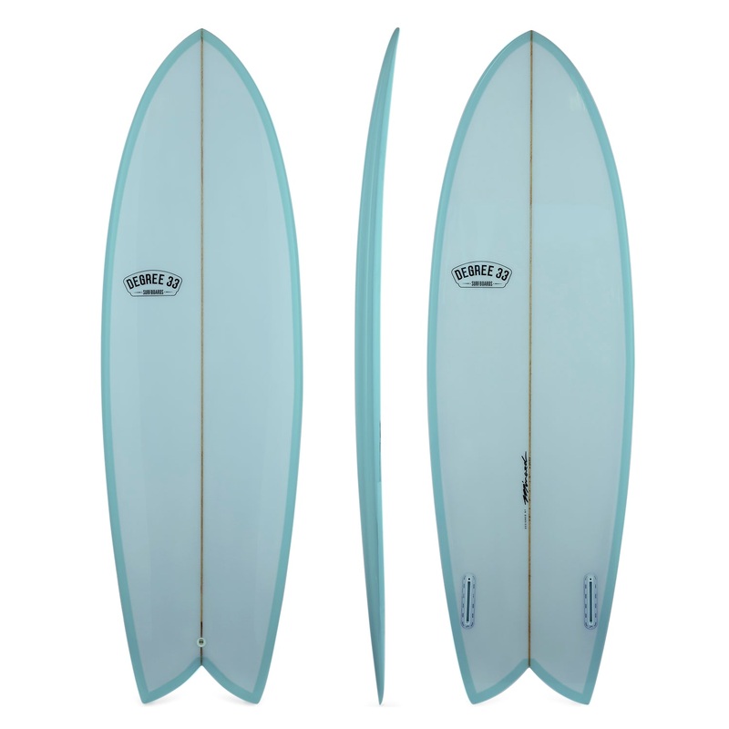 5'10" Retro Fish Twin Fin Surfboard Aqua Resin Tint (Poly)