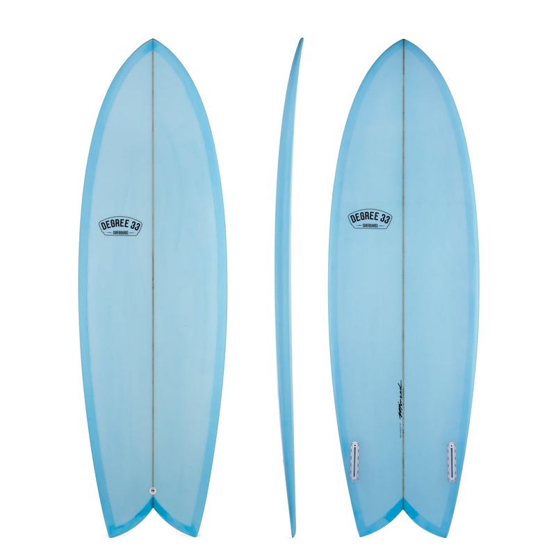 5'10" Retro Fish Twin Fin Surfboard Blue Resin Tint (Poly)