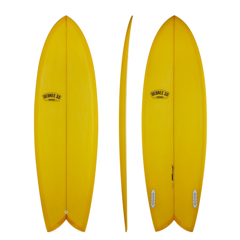 5'10" Retro Fish Twin Fin Surfboard Mango Resin Tint (Poly)