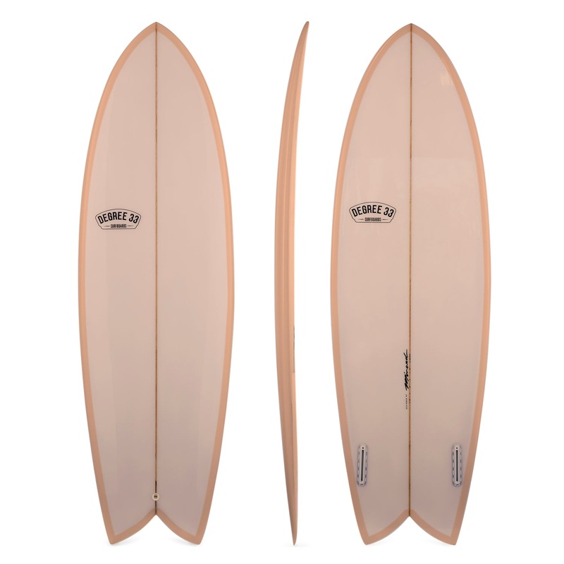 5'8" Retro Fish Twin Fin Surfboard Coral Resin Tint (Poly)