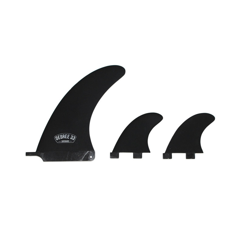 Degree 33 Longboard Premium Fiberglass Fin Set Black (8" center and side bites)