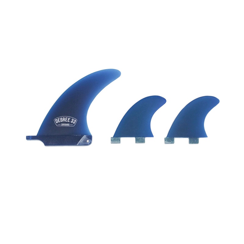 Degree 33 Longboard Premium Fiberglass Fin Set  Blue (6.5" center and side bites)