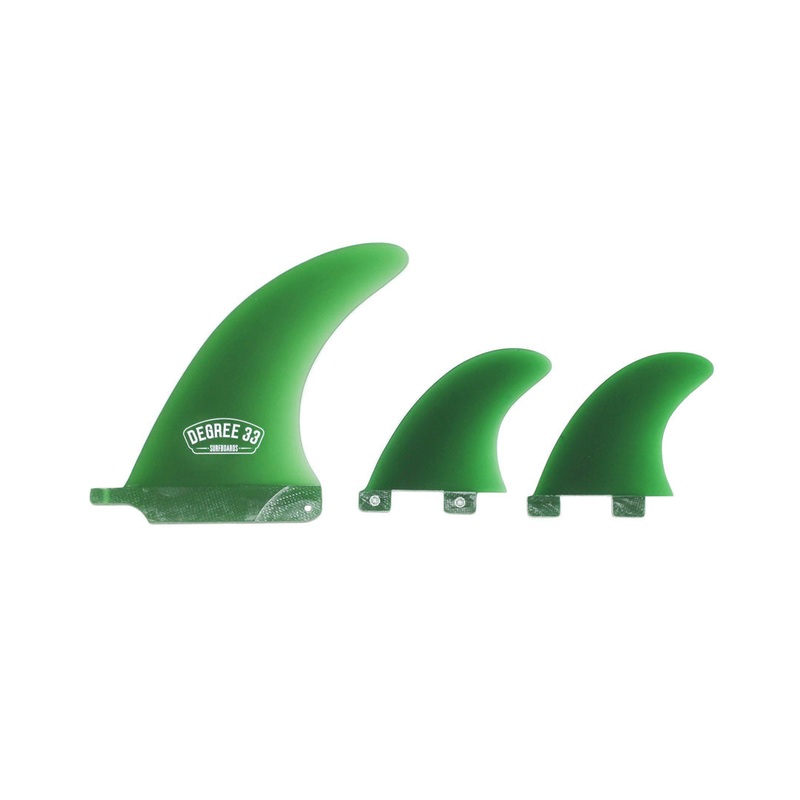Degree 33 Longboard Premium Fiberglass Fin Set Green (6.5" center and side bites)