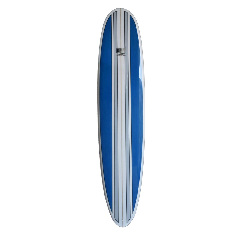9'0 Wood Blue and white  Stripes Mini Malibu Surfboard - ONLY CLICK & COLLECT