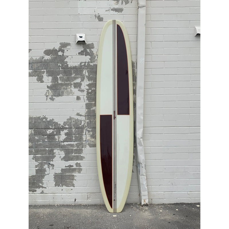 Woodin Surfboards | Crossroad 96 Lemon Dip Resin Tint with Brown Resin Panels Longboard