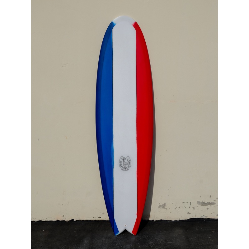 7'0" Fishy Noserider Red, Clear, and Blue Double Stringer Surfboard